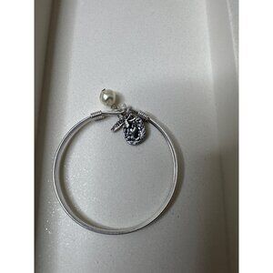 Wrapped In Faith Silver Tone Bracelet w/ Heart & Faux Pearl Charm Womens Fashion